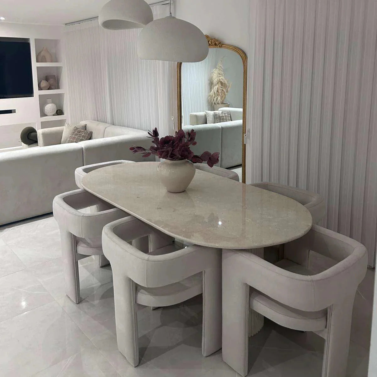 Table à manger oval en marbre crema beige