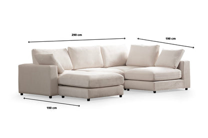 Canapé JULIA Modulable Velours Blanc 4+1 Pouf