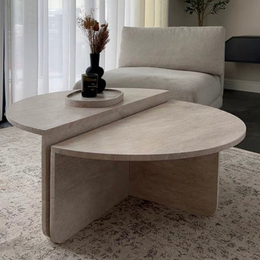 Table basse escalier Ronde en travertin