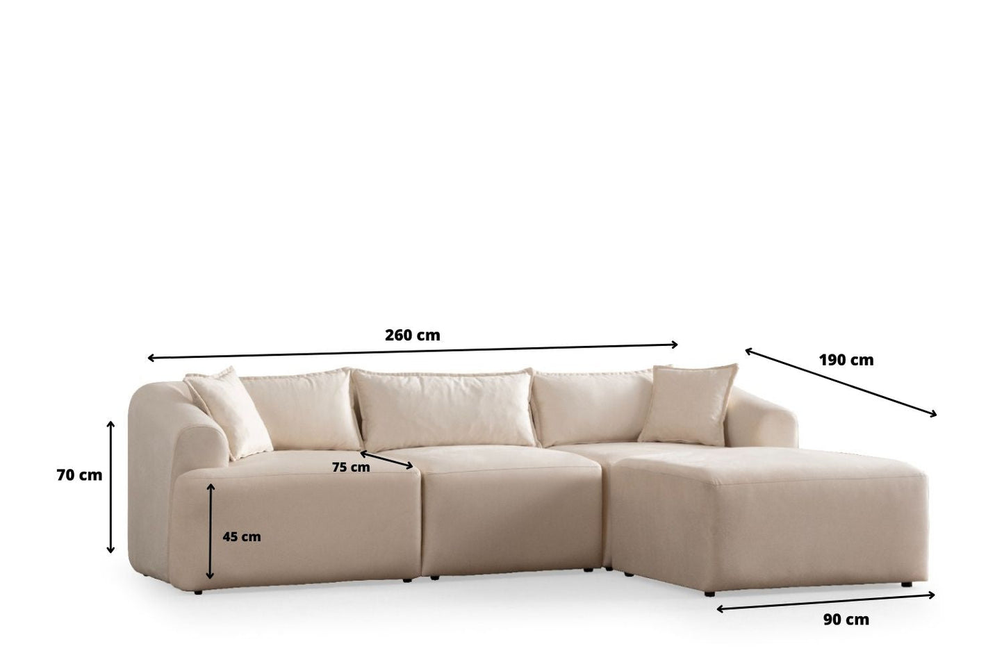 Canapé MILA Modulable Velours Blanc Cassé