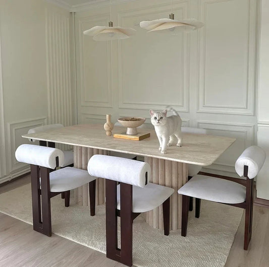 Table à manger en travertin Rectangle bord arrondis