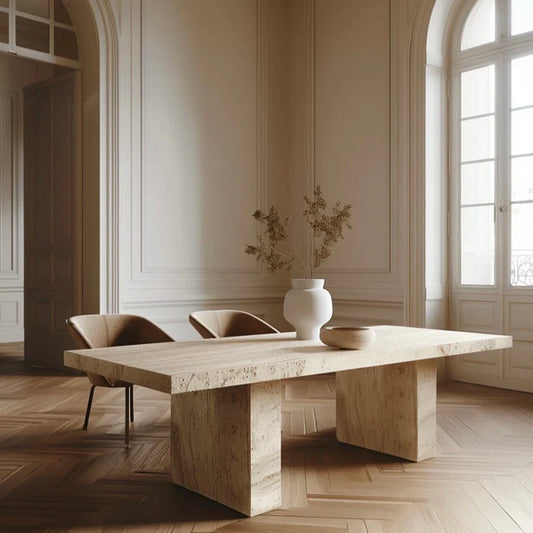 Table à manger en travertin Rectangle bloc