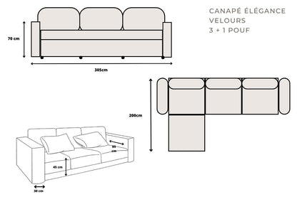 Canapé ELEGANCE Modulable Chenille  3+1 Pouf